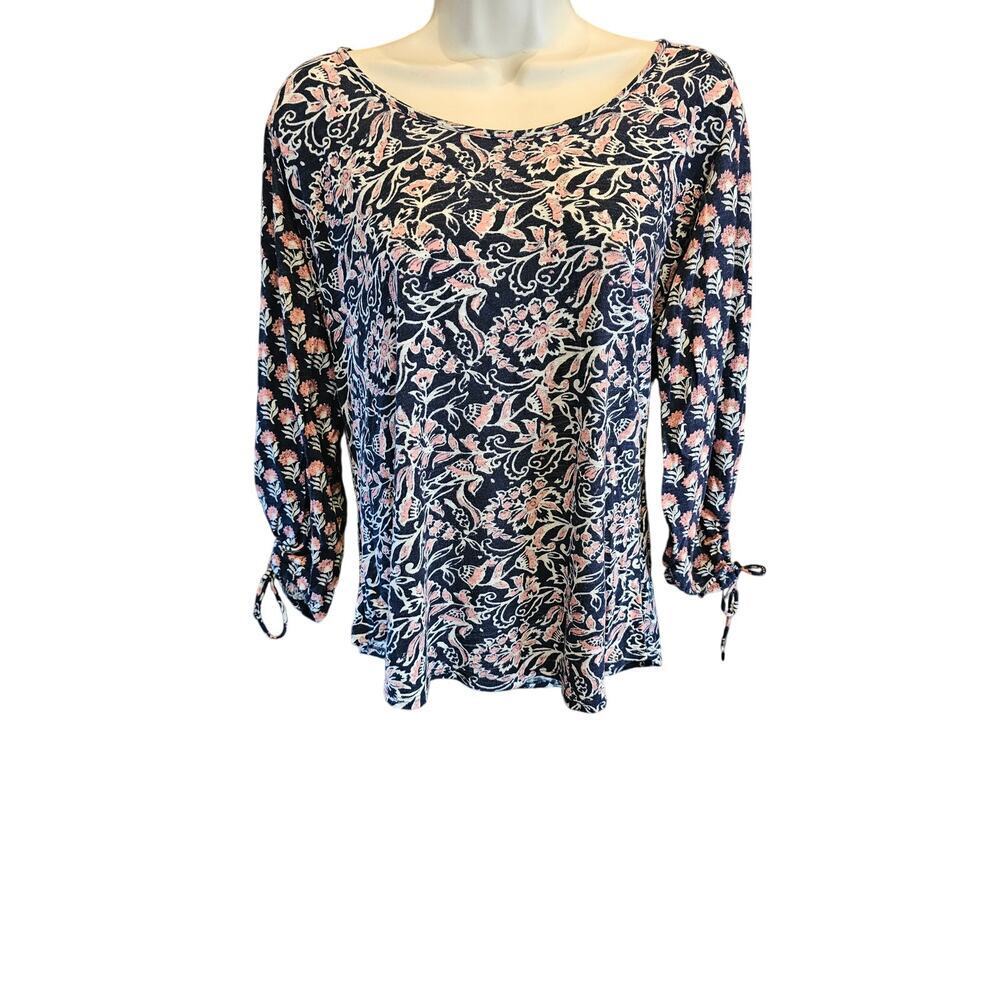 Lucky brand size M faux wrap blouse blue floral boho peasant oversized comfort